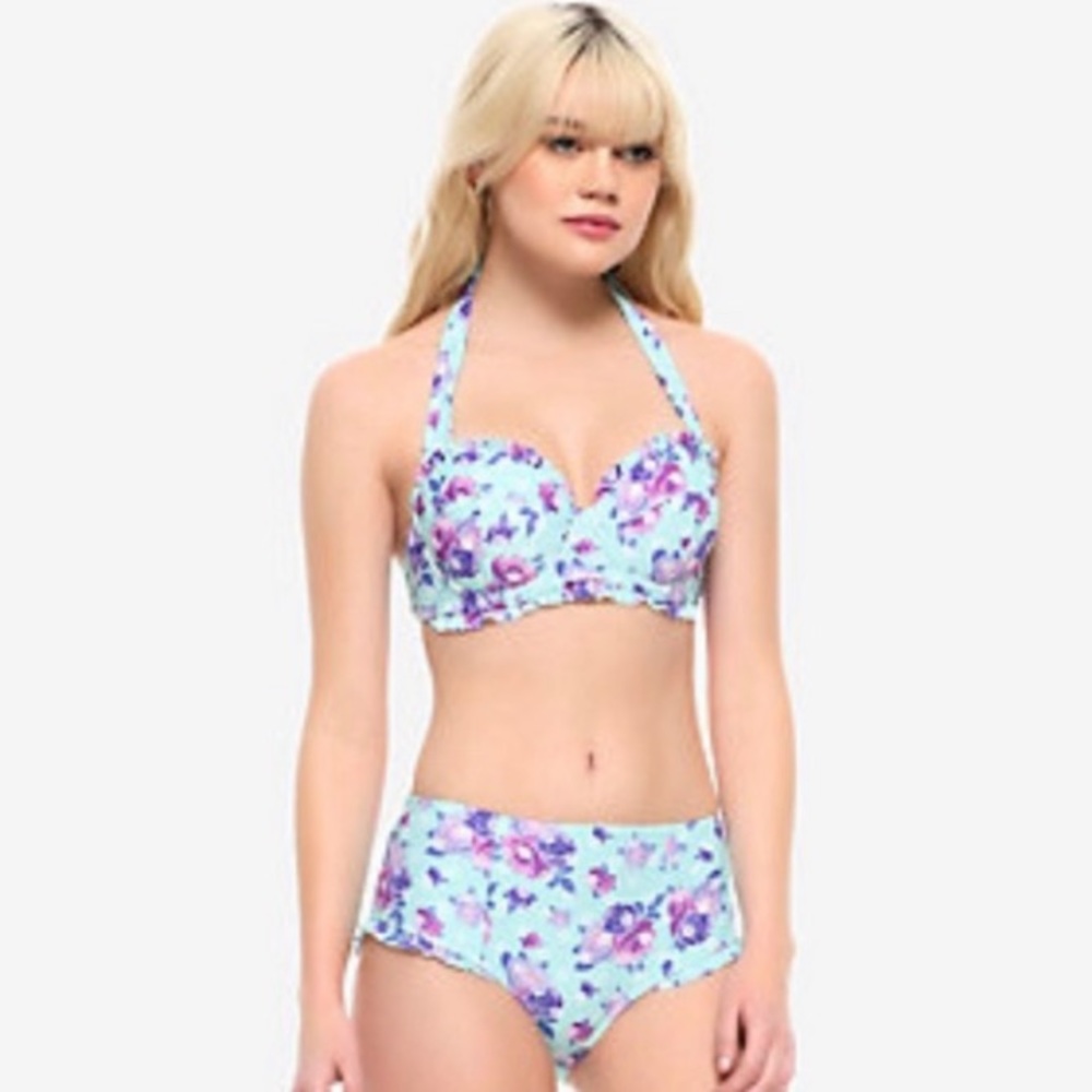 BLUE RUFFLE HIGH-WAISTED SWIM‎ BOTTOMS Hot Topic